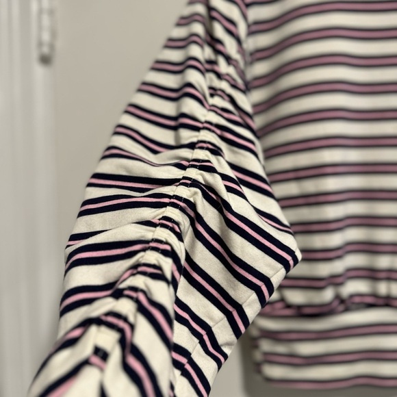 NWOT Kensie Womens Sz:S striped tie-waist ruched sleeve Pullover sweatshirt. - Picture 8 of 11